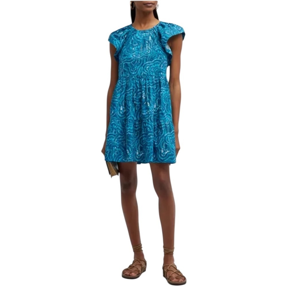 Marie Oliver Kara tiered flutter sleeve cotton mini dress in Maui burst